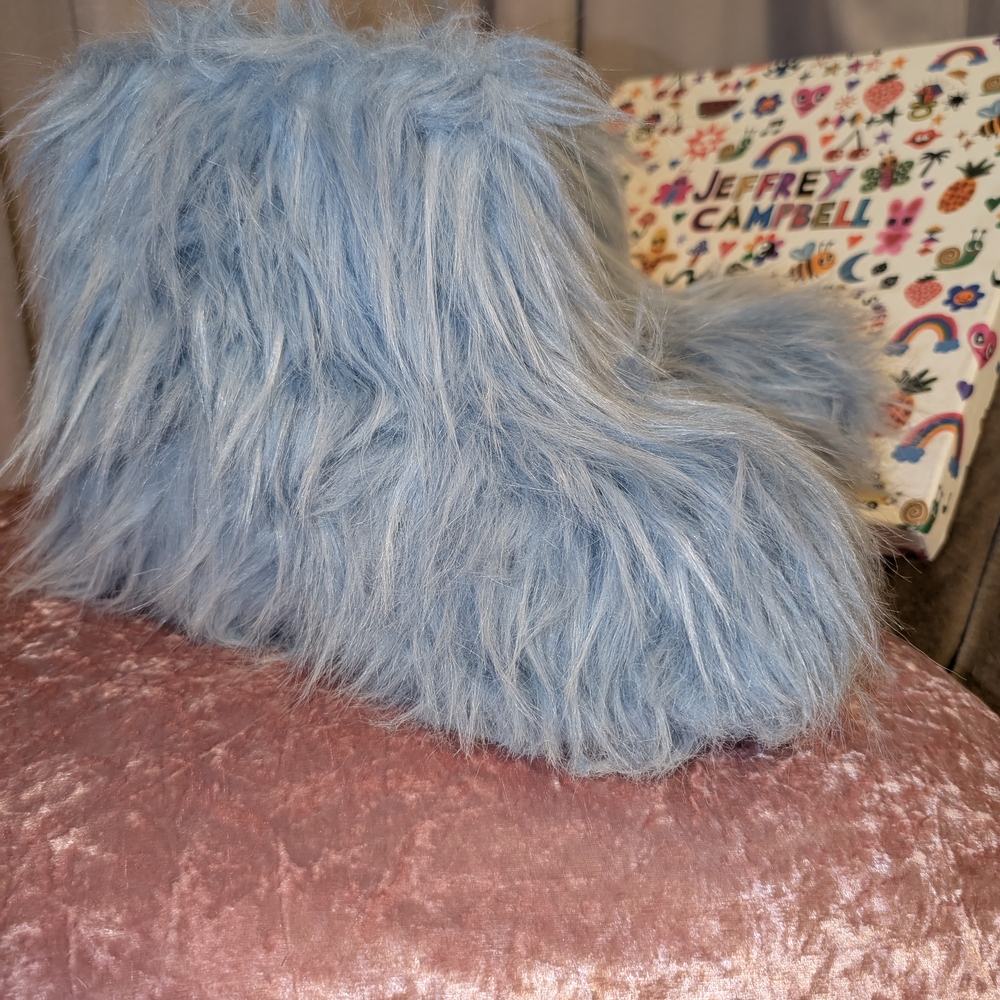 Jeffrey Campbell Furry Booties Bright Blue Cloggin-FM Shoes